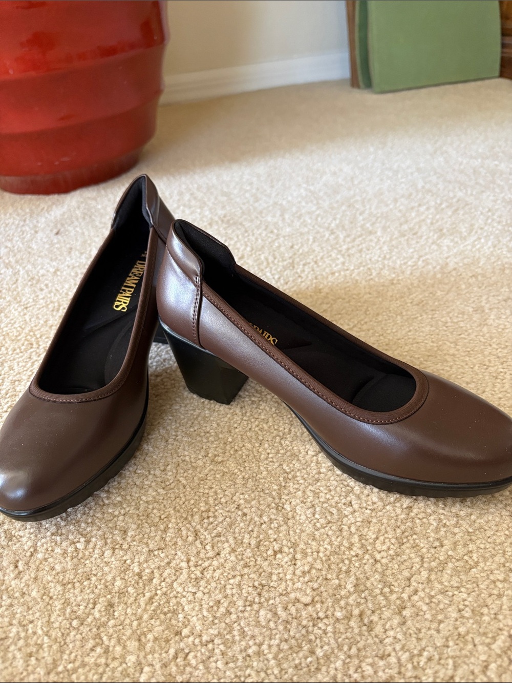 New! Brown Block Heel Pumps  - Comfortable Everyday Heels